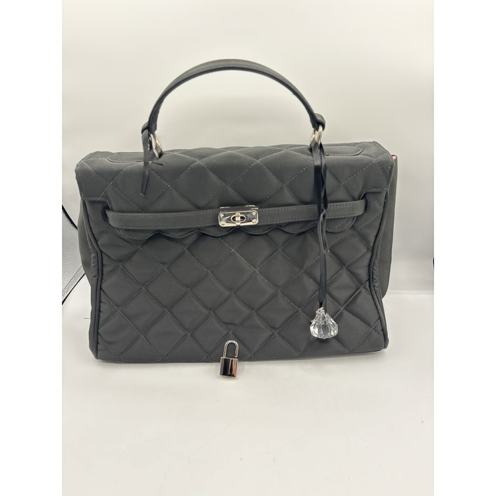 My Flat In London Black Quilted Kelly Shoulder Bag Pink Interior Dustbag